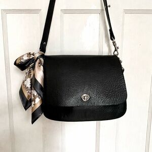M0851 Classic Black Leather mini Crossbody  Bag in pebble leather.